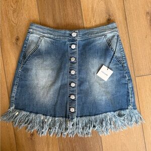 Sneak Peek Blue Washed Denim Mini Skirt with Frayed Hem